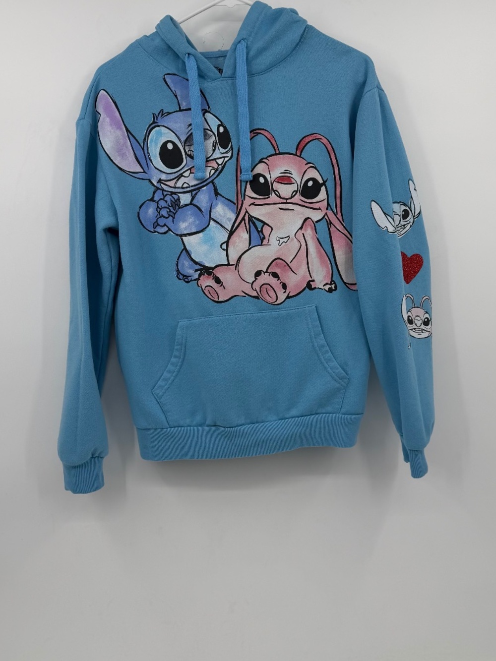 Disney Stitch Angel Hoodie Women Medium Blue Fleece Pullover Sweatshirt Jumper